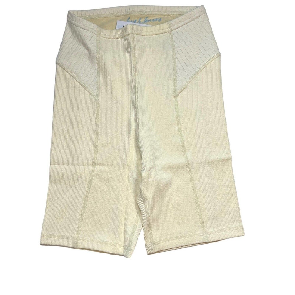 For Love & Lemons Dani Ribbed Cream Ivory Bike Shorts New XXS